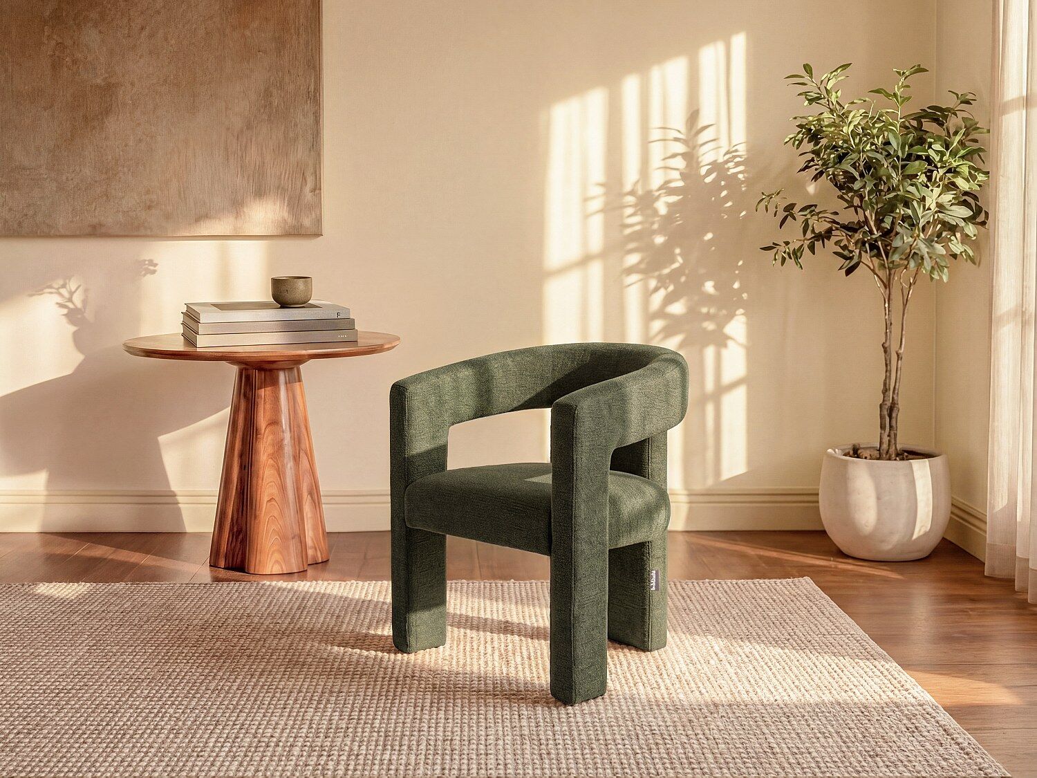 Unique Sillón de tela verde FAVINA