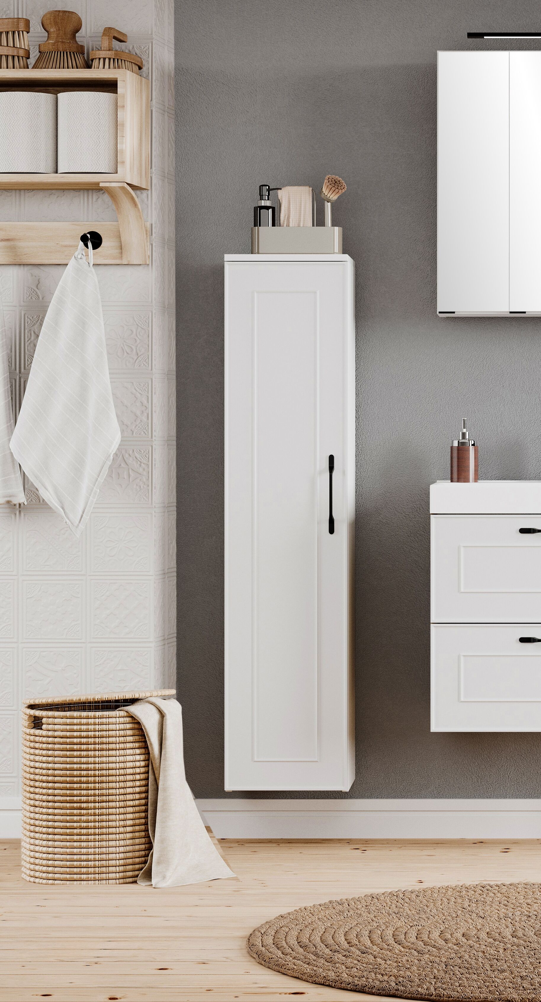 Midischrank WELLTIME "CADIZ, gedämpfte Scharniere", matt weiß, B:30cm H:130cm T:35cm, MDF, Schränke, Midischrank matt weiß weiss, B/H/T: 30cm x 130cm x 35cm, Türen: 1 Stk.