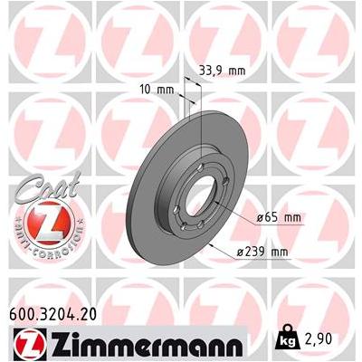 ZIMMERMANN Bremsscheibe COAT Z 600320420 Vorderachse voll 239mm 10mm für VAG