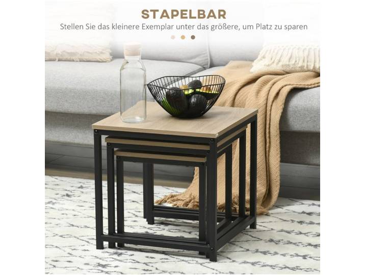 Table basse lot de 3 AESVAR design modulable aspect bois naturel et structure métal noir
