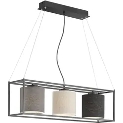 Hängeleuchte Leinen Pendelleuchte Metallrahmen Esszimmerleuchte 3-Flammig, schwarz grau beige, E27 Fassungen, LxBxH 90x20x160 cm