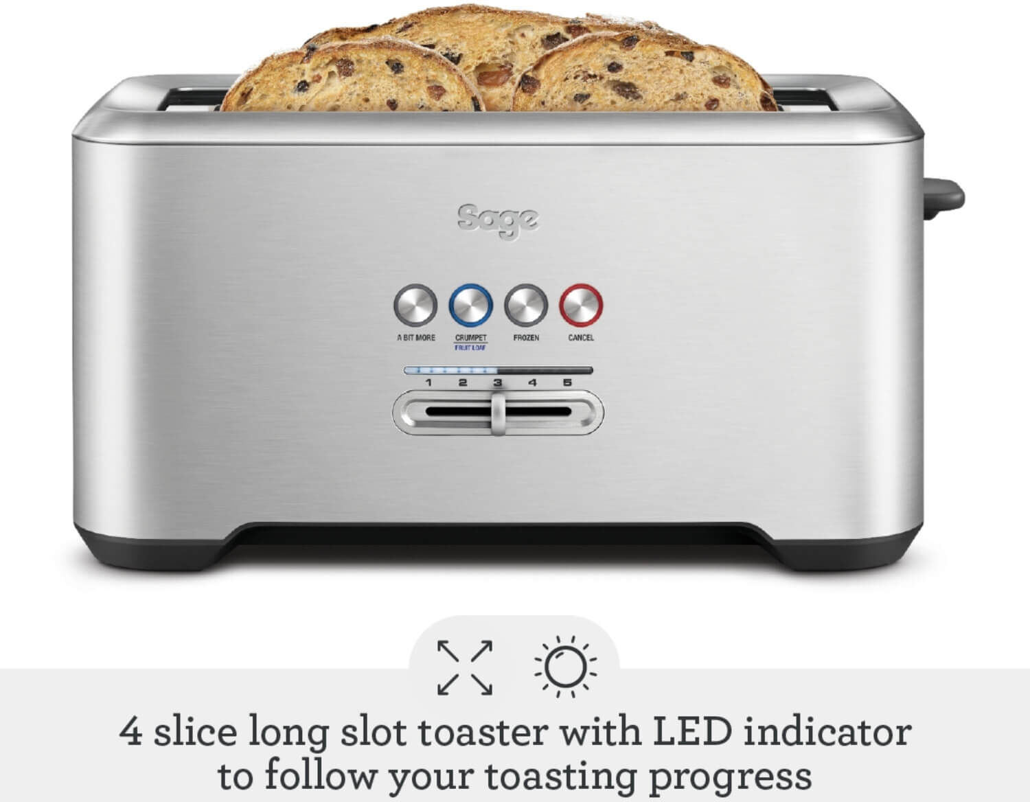 Sage Appliances BTA730 'A Bit More'™ Long Slot 4-Slice Toaster - Brushed Steel