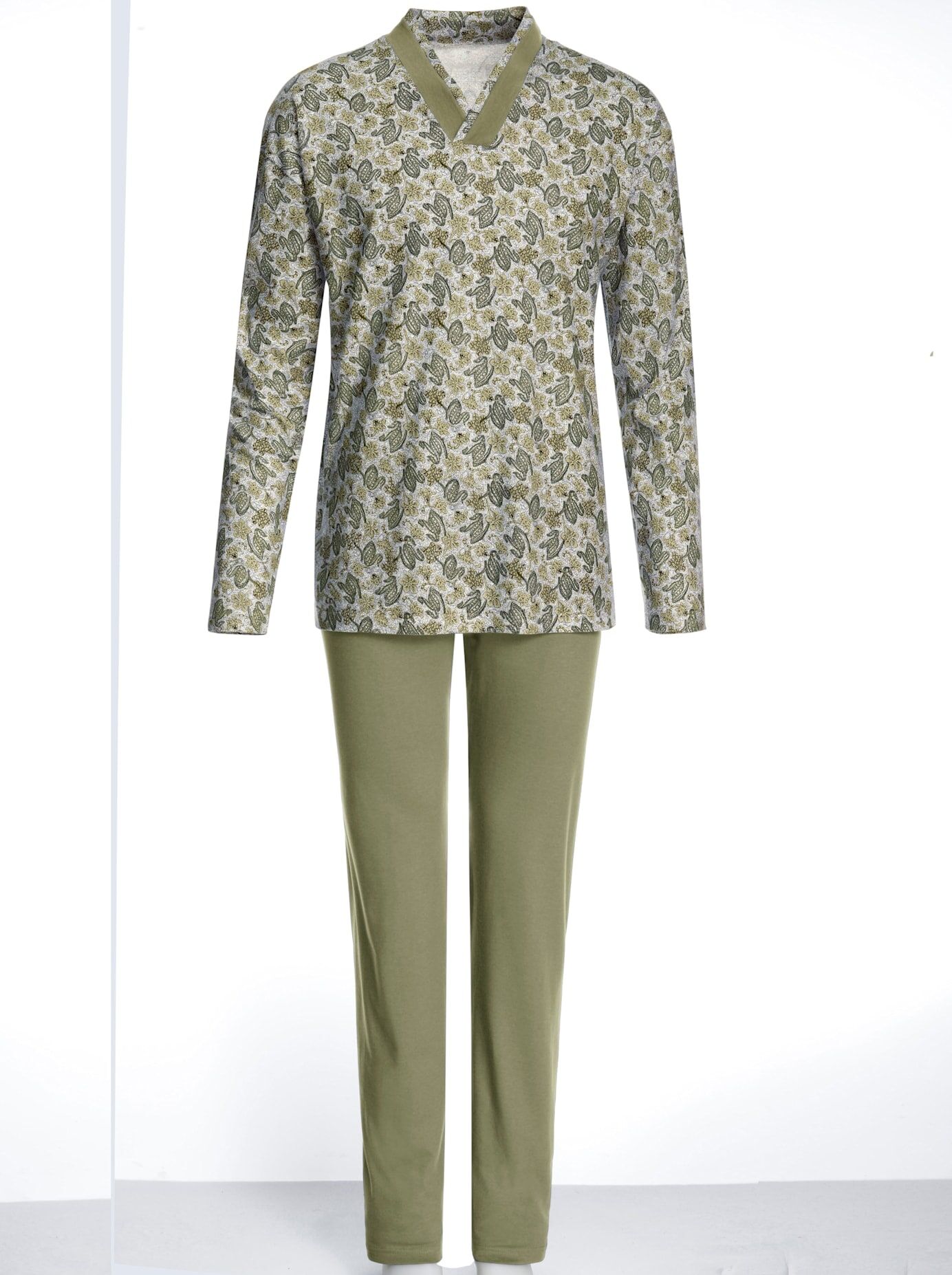 Schlafanzug GÖTTING, Herren, Gr. 46, grün (grün, bedruckt), 100% Baumwolle, Homewear-Sets Schlafanzug grün, bedruckt 46