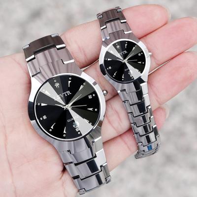 Youfap Market Luxury Stainless Steel Waterproof Quartz Watches, Calendar Date Lovers Couple Watch lady silver White