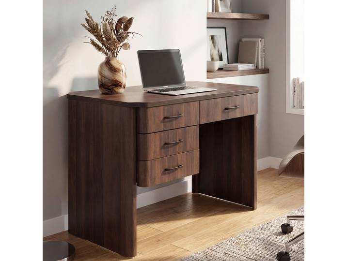 Schreibtisch HWC-P42, Bürotisch Computertisch, 4 Schubladen MDF 78x110x60cm Walnuss-Optik