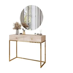 SCHMINKTISCH Blanco Glamour auf goldchrom Gestell mit LED-Spiegel goldener Griff