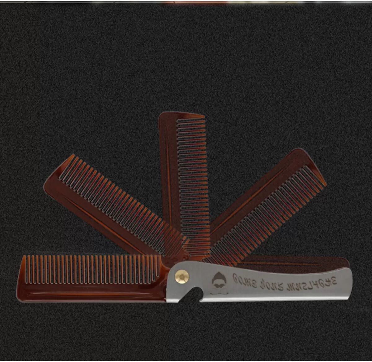 INF Peigne pliant coiffant pour pommade – Peigne de poche pour barbe PC+acier inoxydable, dents fines pivot 180° et Marron