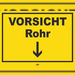 HB-Druck Vorsicht Rohr mit Richtungspfeil unten Schild A3 (297x420mm)