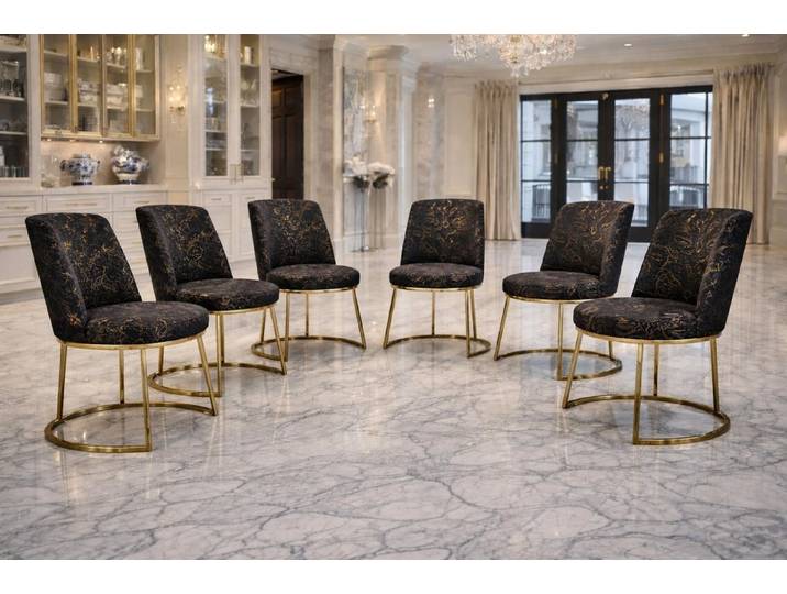 Xlmoebel Sitzgruppe Luxuriöses 6er Set Stühle aus schwarzem Samt mit Goldakzenten, (Stühle, 6-tlg., 6er Set Stühle), Hergestellt in Europa