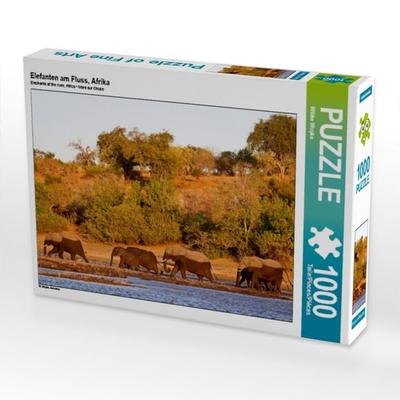 CALVENDO Puzzle Elefanten am Fluss, Afrika | 1000 Teile Lege-Größe 64x48cm Foto-Puzzle für glückliche Stunden