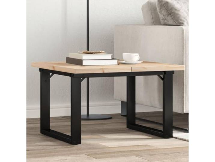 TEKGHUT Couchtisch O-Gestell 70x70x40,5cm Massivholz Kiefer und Stahl Stabiles Stahlgestell, natürliche Holzoptik, vielseitig nutzbar, langlebiges Kiefernholz