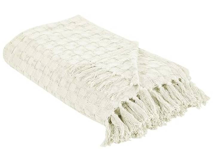 Beliani Tagesdecke Baumwolle Creme weiß 150x200 cm strukturiert mit Fransen modern Bere