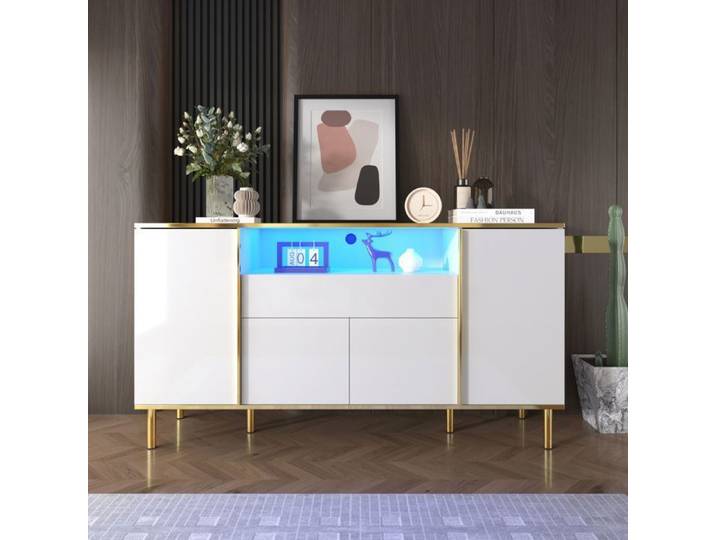 commode blanche haute brillante avec 1 tiroir commode chambre cuisinière blanche haute brillante – B150/T40/H80cm