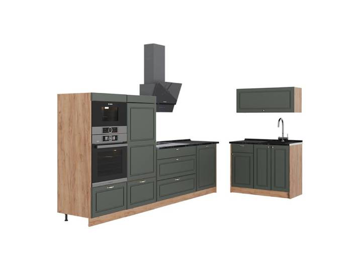 Cuisine Fame-Line 380cm PT Anthracite Vert Or Campagne/Chêne de force doré Vicco 64100