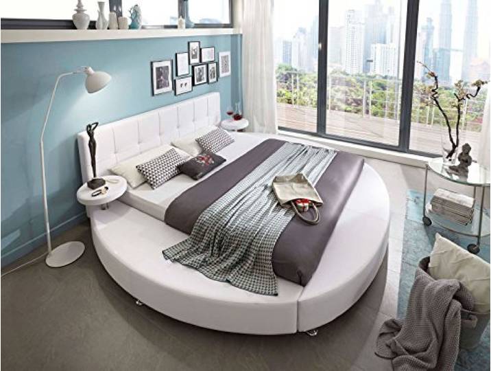 Rundbett Zarah 180x200 cm in weiß Designbett mit Nachttisch mit SAM®-Lederimitat bezogen