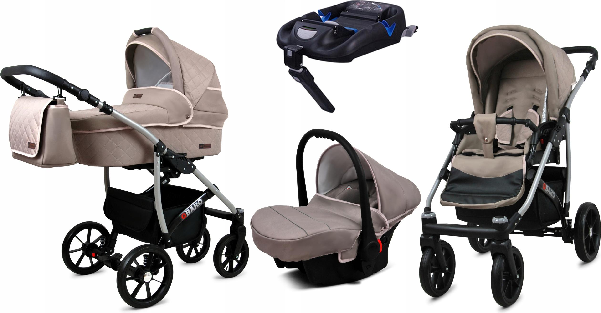 BabyLux Qbaro | 4in1 Kinderwagen Set | Khaki | Kombikinderwagen | Kinderwagenset | Isofix-Basis