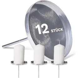 Novaliv, Dekokranz, 12x Kerzenpin flach ohne Dorn 9cm SILBER rund Kerzenpin Weihnachtskranz Kerzenständer