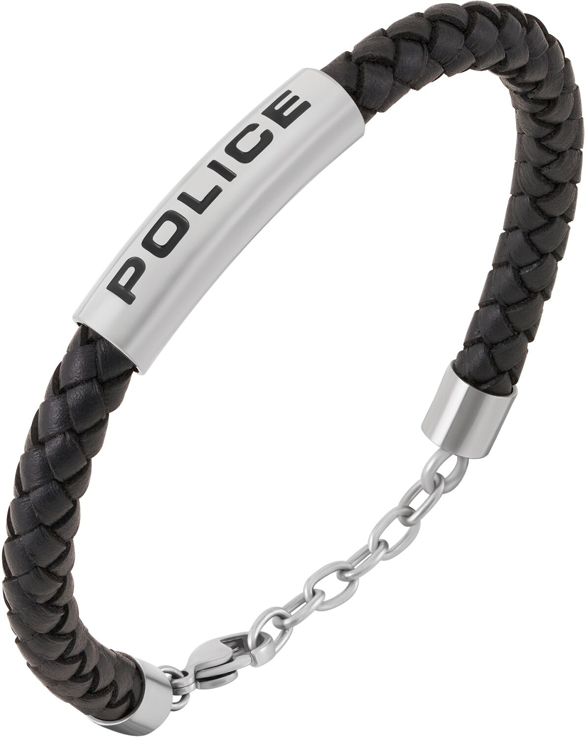 Armband POLICE "Skyfall", schwarz, edelstahlfarben, Armbänder, 22cm, Edelstahl Leder, Edelstahl, Leder, Armband