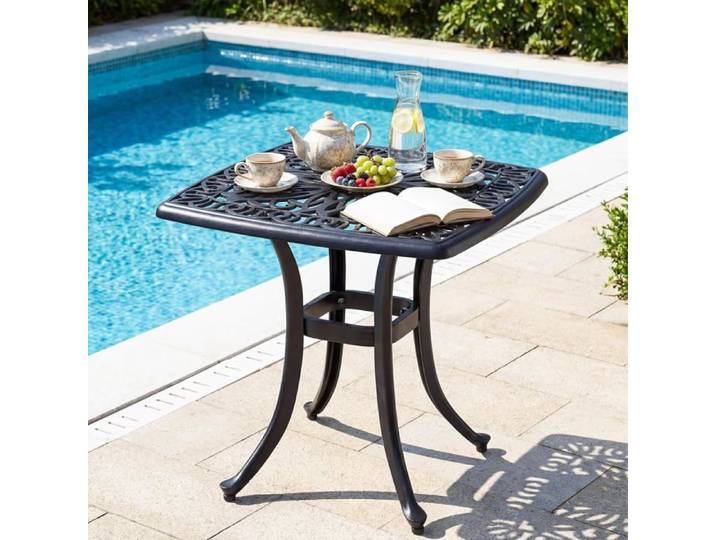 Table de Jardin Extérieur COSTWAY en Aluminium Moulé Table Carrée avec Trou pour Parasol Intégré pour Patio Bistrot Véranda Balcon