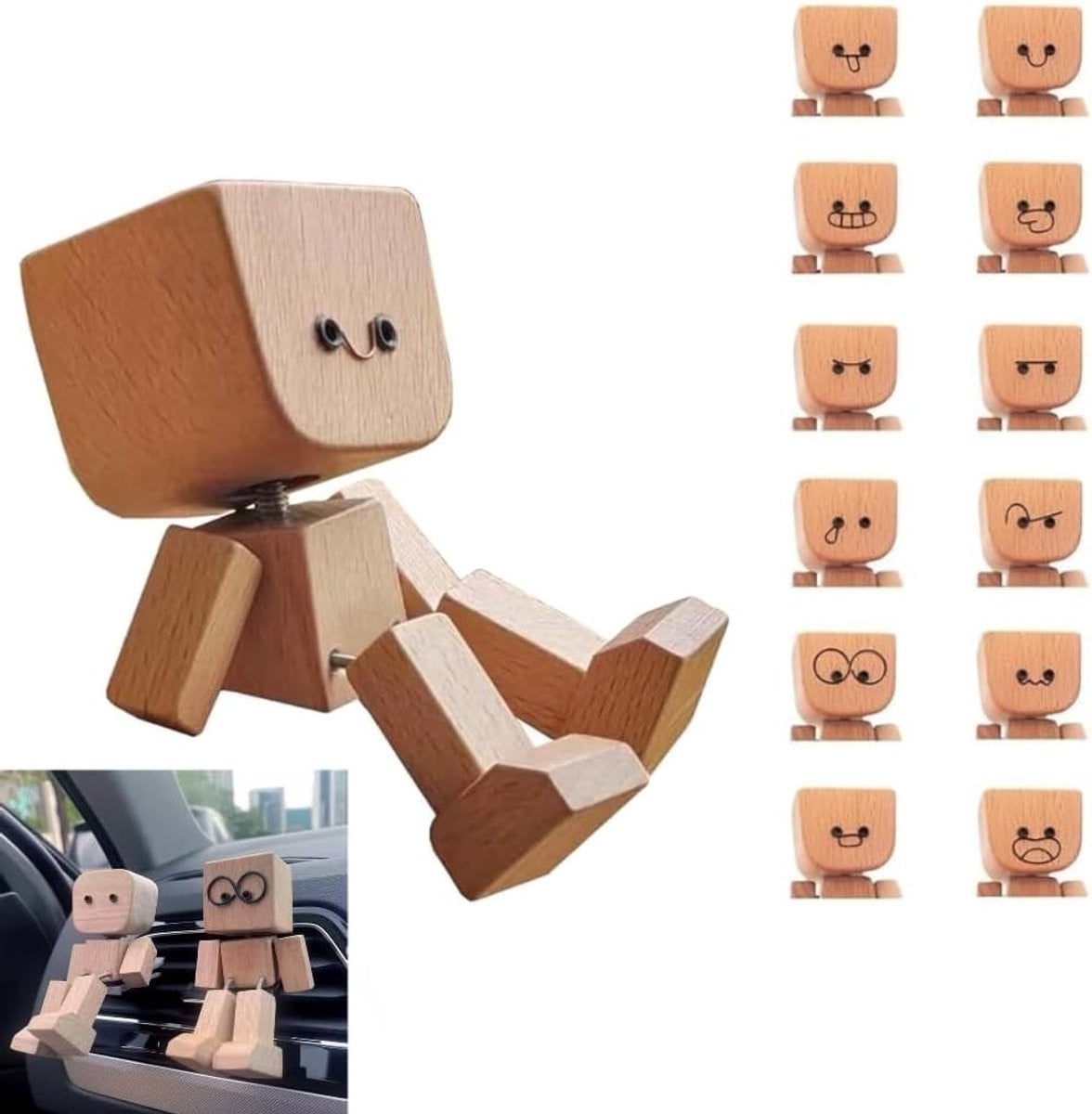 Handgemaakte Houten Wobble Man met 12 Magneten voor Auto Dashboard en Decoratie