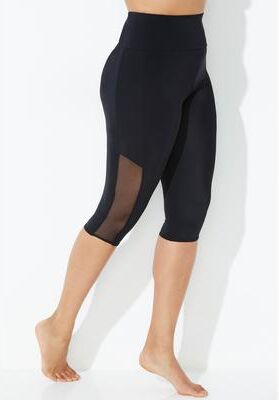 Plus Size Women's Chlorine Resistant High Waist Mesh Swim Capri by Swimsuits For All in Black Mesh (Size 10)