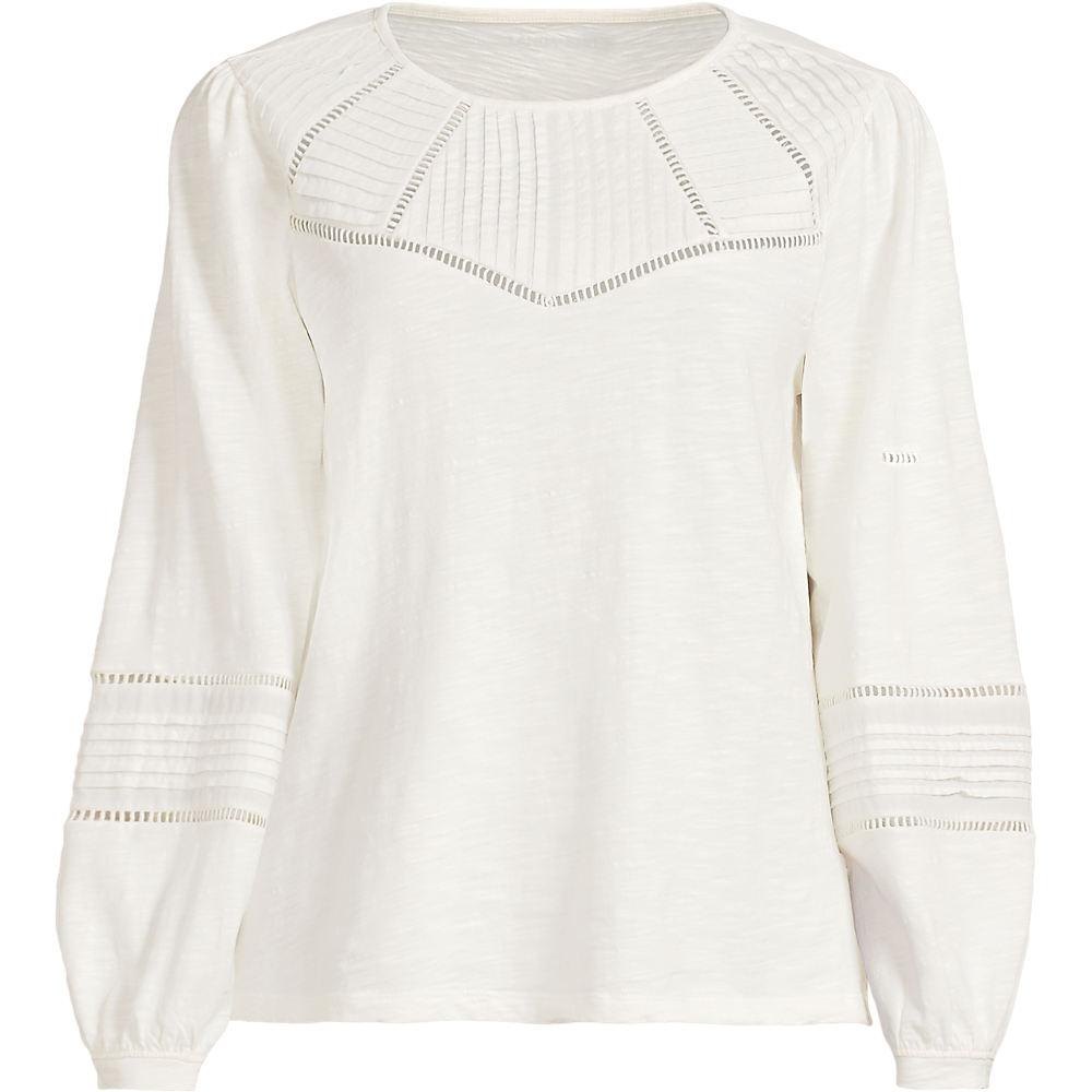 Flammgarn-Shirt mit Biesen-Verzierung für Damen in Plus-Größe, Damen, size: plus, Elfenbein, Baumwolle, by Lands' End