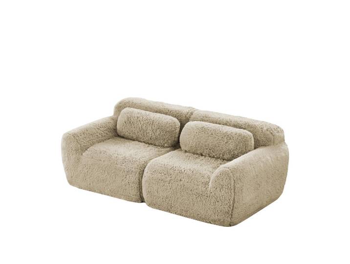 Meubles Cosy Sofa Modulares 2-Sitzer, keine Montage erforderlich, Webpelz-Bezug, Beige, Rund, 104x73x204 cm, Wohnzimmer, Wohnzimmertische, Couchtische