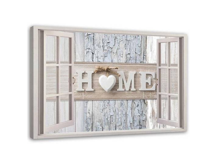 Feeby Leinwandbild Fensterblick Home Shabby Chic, Beige, Grafikmuster, Rechteckig, 120x80 cm, Bilder & Rahmen, Bilder, Leinwandbilder