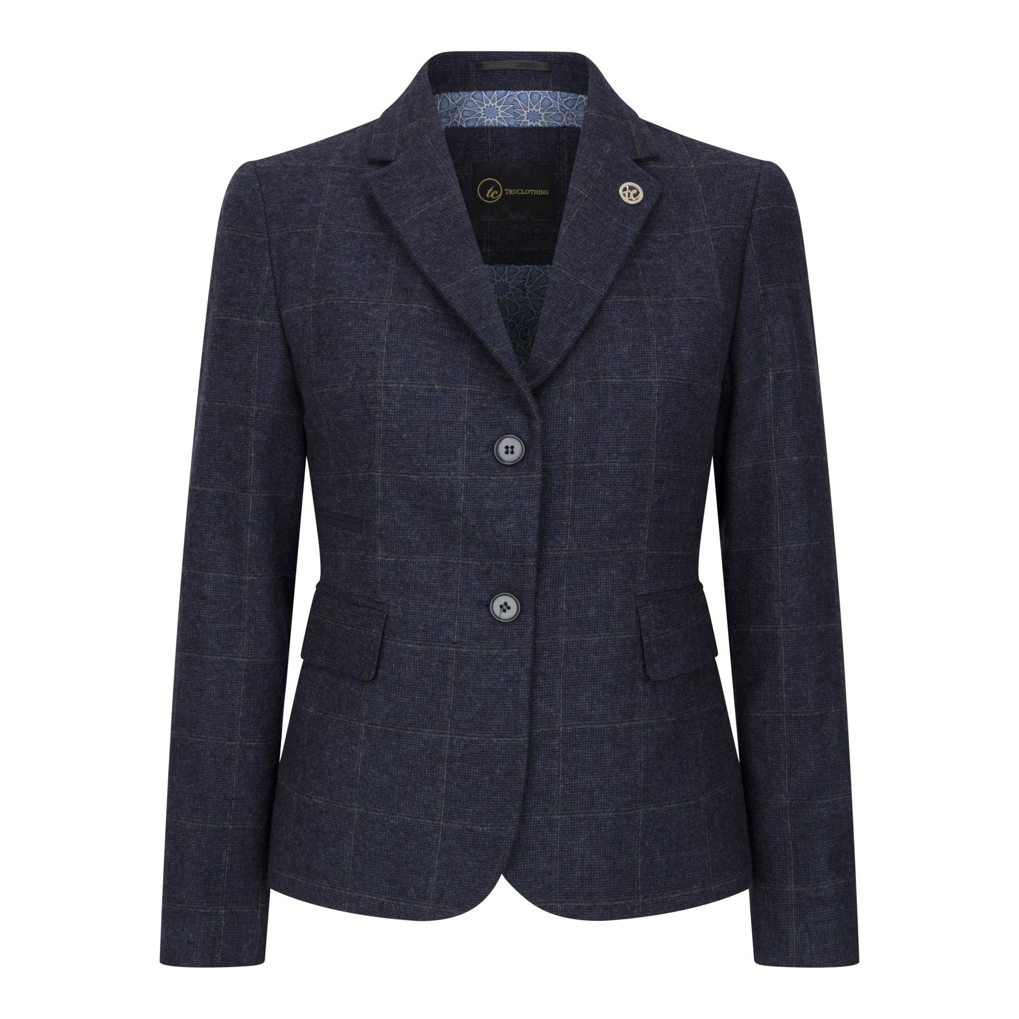 Marineblauer, taillierter Tweed-Blazer für Damen
