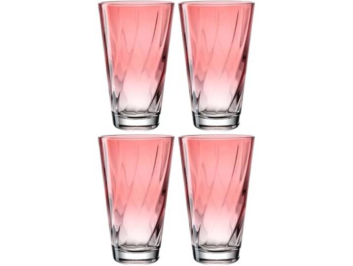 LEONARDO HOME Twist 046973 - Lot de 4 verres à eau - Passe au lave-vaisselle - Verres à eau ergonomiques et incurvés - Pour un usage quotidien - Rouge - 300 ml