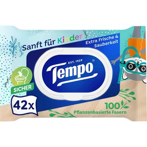 Tempo Feuchtes-Toilettenpapier Sanft für Kinder, extra Frische & Sauberkeit, für empfindliche Haut, 42 Tücher