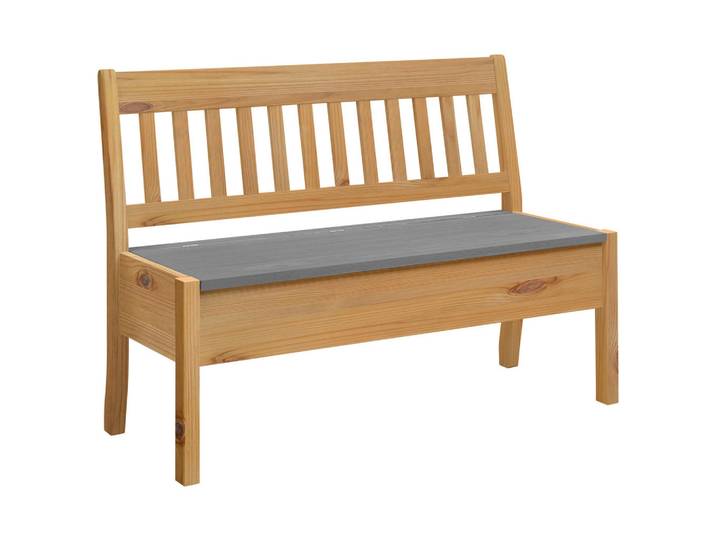Boxxx Sitzbank, Grau, Laugenfarbig, Holz, Kiefer, massiv, 2-Sitzer, 130x93x58 cm, Truhe im Sitz, Holzmöbel, Sitzgelegenheiten Holz, Holzbänke