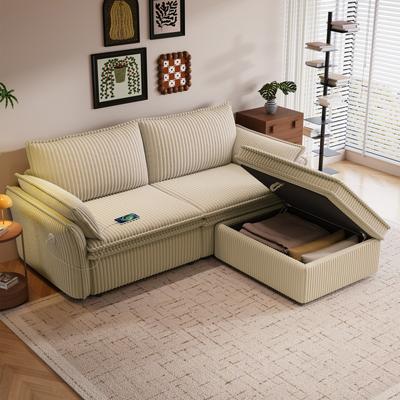 Loedds 85-Inch Corduroy Pull-Out Sleeper Sofa Bed with USB Charging and Footrest