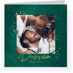 Dankeskarte Hochzeit: Gold & Grün mit Foto in Grün