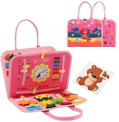 Uplift Picks Montessori Busy Board Sensory Board For Toddlers Fine Motor Skills Educational Travel Toy dark Pink
