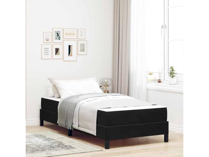Stoffbezug Elegantes Design Boxspringbett Schwarz 90 x 190 cm Boxspringbett mit Matratze Schwarz 90x190 cm Stoff Einzelbett mit Taschenfederkern Lattenrost Schlafzimmer