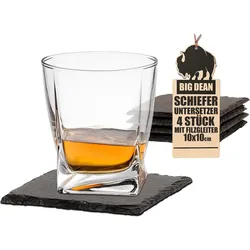 BigDean Schiefer-Untersetzer Set 4 teilig 10x10 cm quadratische Tisch-Untersetzer Servierplatten - 4 Gummifüße zum Schutz