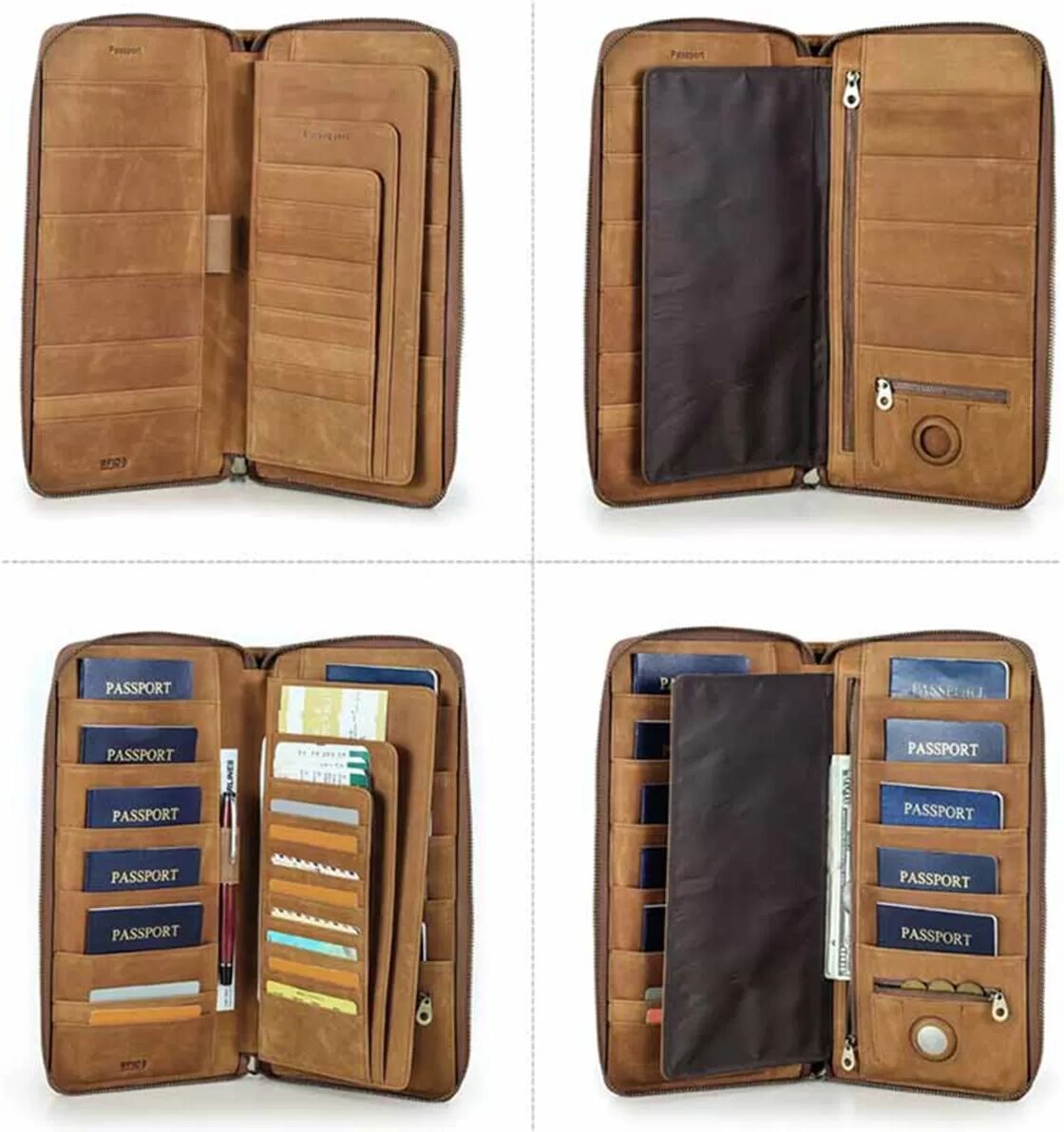 INF RFID-blockierende Reisebrieftasche & Reisepasshülle mit Airtag-Fach Braun