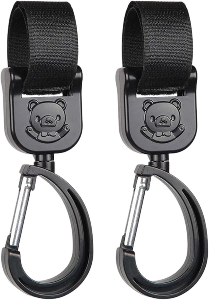 Set van 2 zwarte kinderwagen haken voor wandelwagen clips