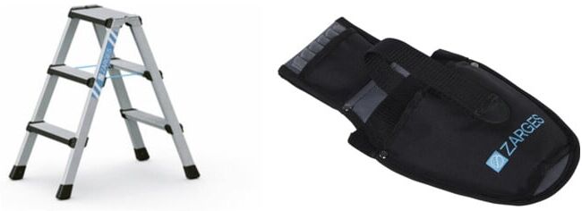 ZARGES Set Stufen-Stehleiter, 740 mm + Werkzeugtasche für Akkuschrauber