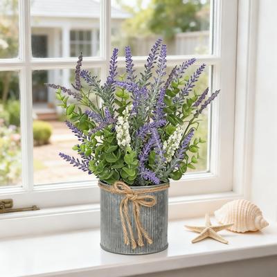 Garvee 2 Piece Set Lavender Foam Fruit Eucalyptus in Metal Bucket