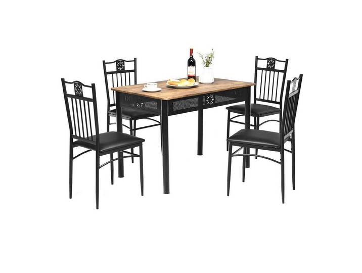 LuxusKollektion Essgruppe Esstisch Essgruppe 5tlg 4 Stühle gepolstert Metallrahmen Schwarz