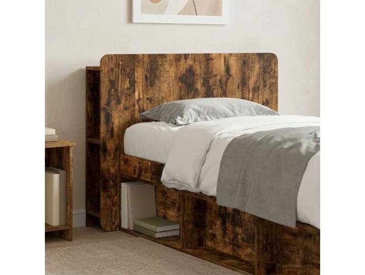 RJPLMFV Kopfteil für Bett, rauchfarbene Eiche, Holz Nachttisch mit Aufbewahrung, Wandbefestigung inklusive, einfache Reinigung, moderner Stil