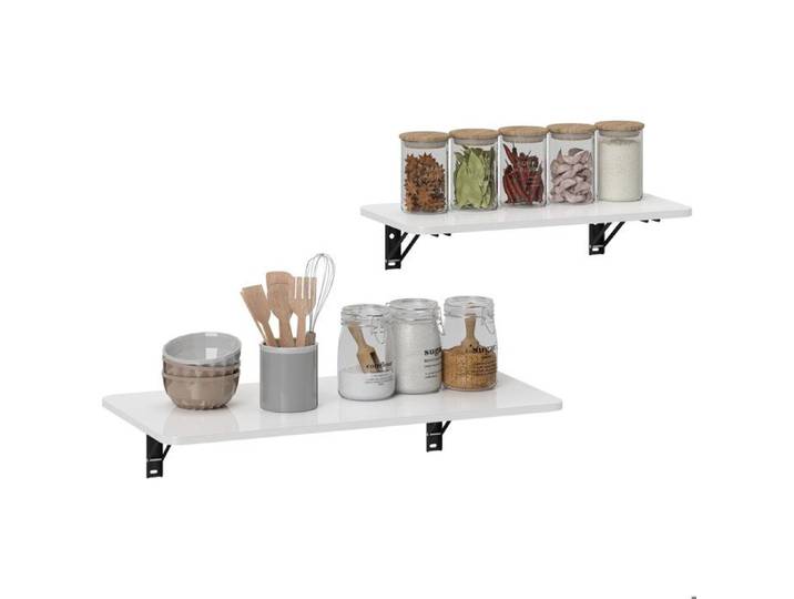 CollaHausse Lot de 2 Tables Murales Pliantes Blanc Brillant Bureau Flottant 80x40 cm & 60x30 cm
