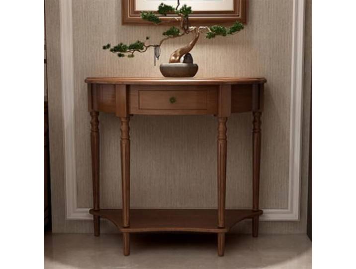 Massivholz Konsolentisch mit Schublade, schmaler Flurtisch Halbmond Massivholz, schmales Design, Halbmond-Form, Flur & Eingang, stabile Konstruktion(E,35.4in*13.8in*34.6in)