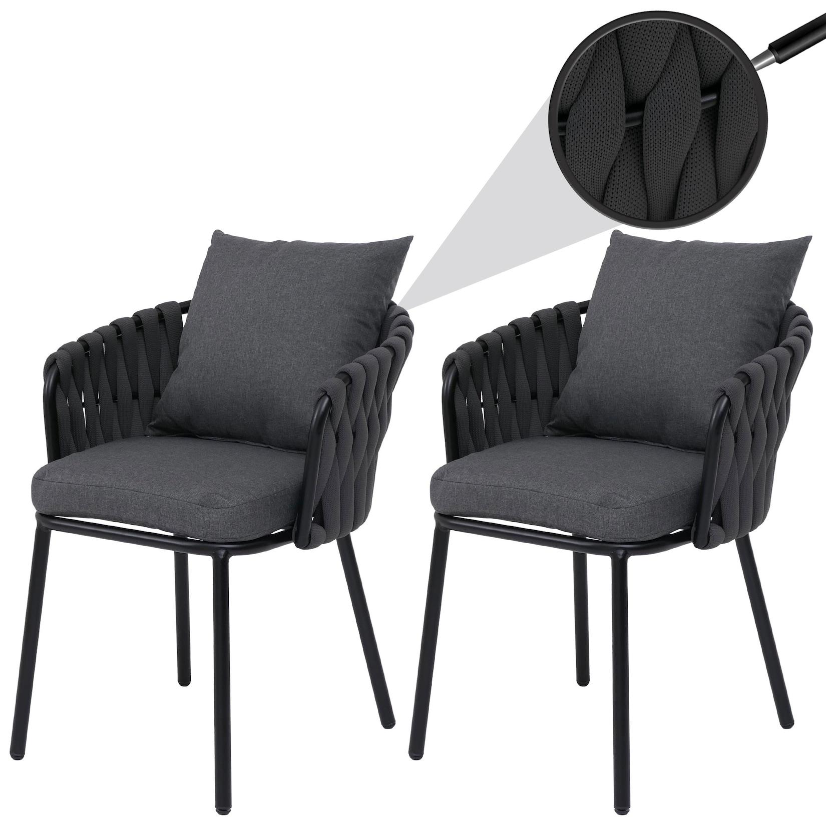 2er-Set Aluminium-Gartenstuhl MCW-P89, Gartensessel Outdoor Stuhl, Stoff/Textil (180 g/m²) Seilgeflecht Rope ~ anthrazit