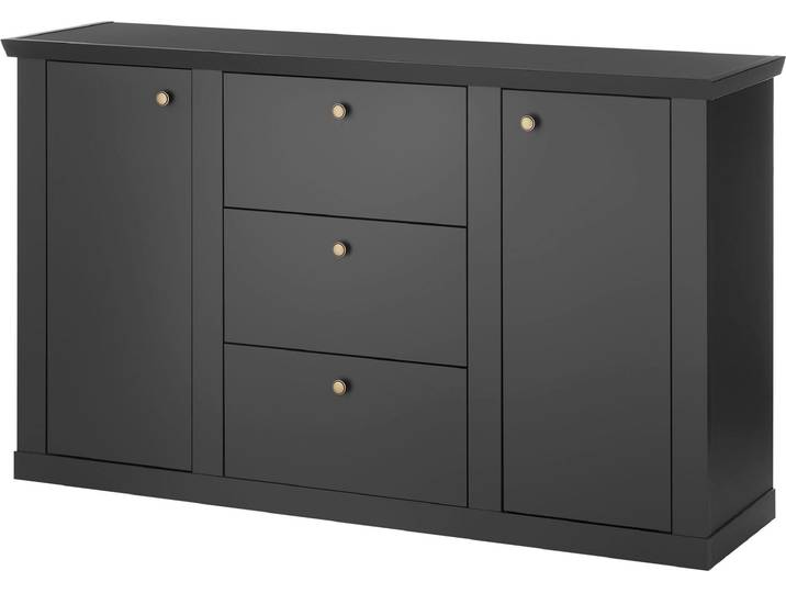 Sideboard HOME AFFAIRE Lincoln, moderner Schrank, schwarze Kommode, 158 cm breit , schwarz (schwarz matt), B:158cm H:92cm T:42cm, Sideboards, Sideboard, edles Design, messingfarbene Knopfgriffe, in 2 Grössen verfügbar