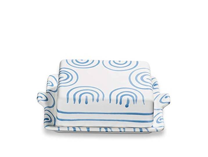 GMUNDNER KERAMIK Butterdose Grösse: l= 20.5 cm x b= 14.5 cm x h= 5.7 cm Blaugeflammt Geschirr, handgemacht in Österreich