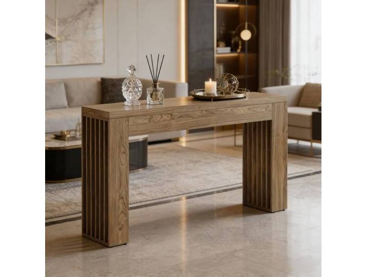 Table Console 150 cm en MDF aspect bois style campagne - MEUNIQ - pour entrée salon 150×30×80 cm