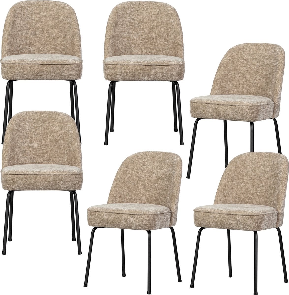 WOOOD Vogue Eetkamerstoelen - Polyester - Zand - Set van 6